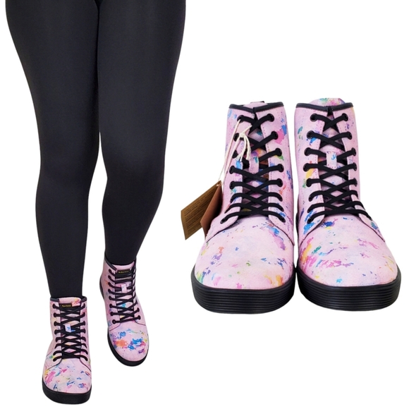 NWB Dr Martens sheridan suede lace up boots pink rainbow burst barbiecore hi top - Picture 3 of 15